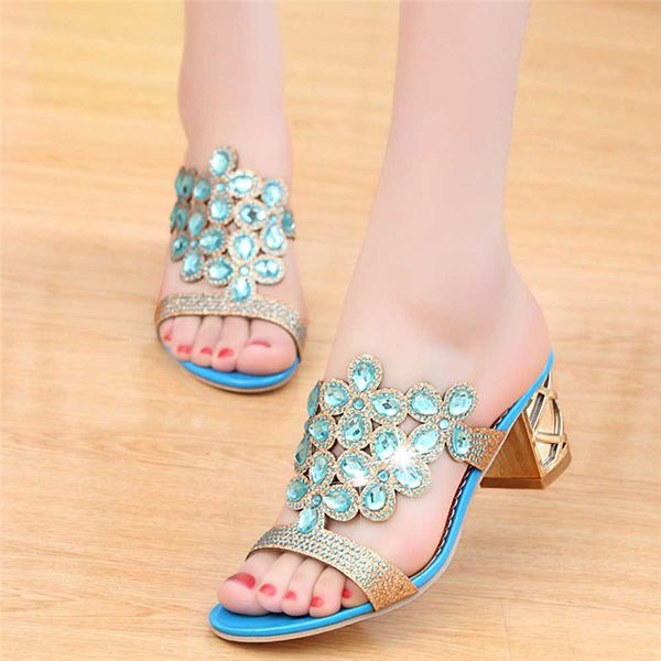 

designer shoes women luxury 2019 women summer one-word fashion rhinestones versatile high heel flip flops rhinestone shoes v7, Black