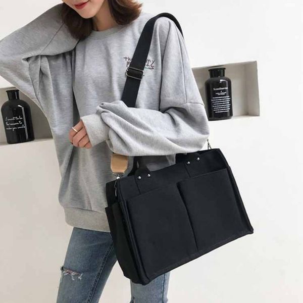 

women fashion casual solid color bag all-match messenger bag pocket big capacity durable canvas shoulder new