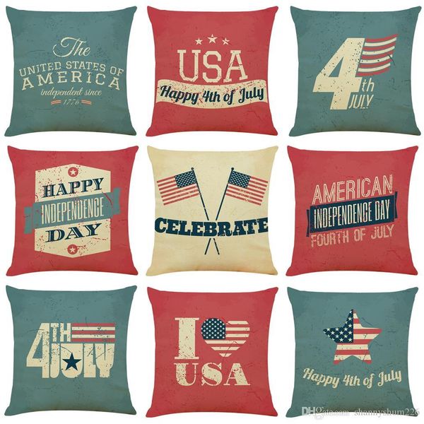 

independence day linen cushion covers home office sofa square pillow case decorative pillow covers without insert (18*18inch
