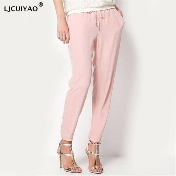 

ljcuiyao women casual pants solid elastic waist autumn long pants candy colors ladies pencil trousers comfortable, Black;white