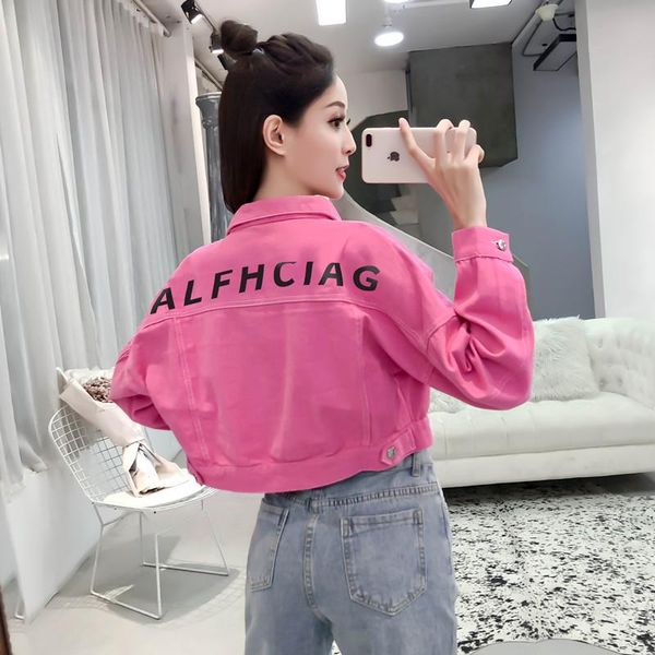 

2019 fashion jackets baseball jacket sport hip hop women windbreakers outerwear printed letters jeans jacket streetwear windbreaker, Black;brown