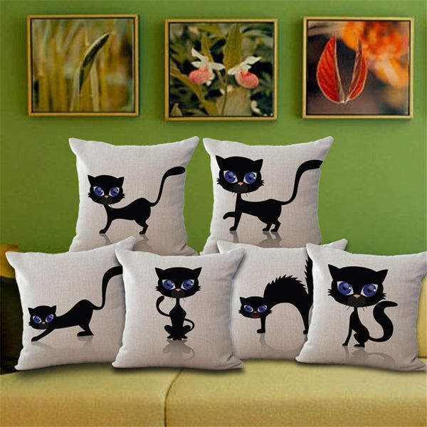 

black cute cat printed sofa throw pillow case coffee house chair seat soft cushion cover without filling home decor pillow covers
