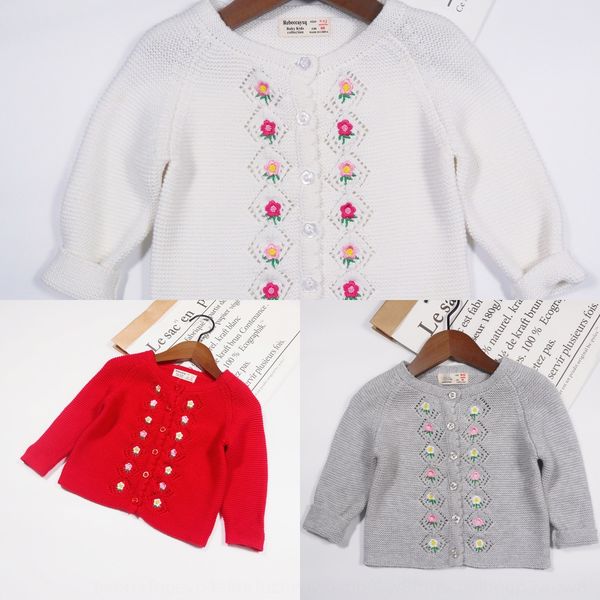 

season 2020 infant knitted cotton coat embroidered sweater girl embroidered small flower baby sweater coat, Blue