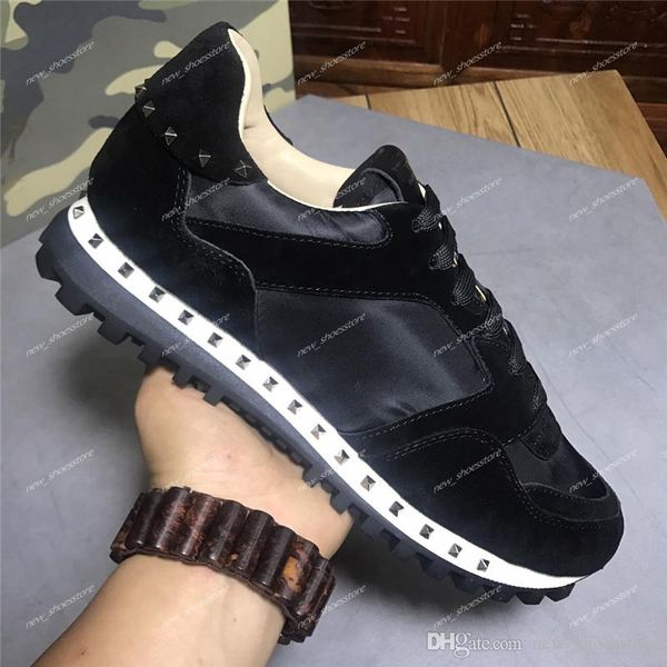 

men women flats luxury designer rockrunner trainers casual shoes fashion stud camouflage sneakers shoes lace-up trainers tennis dress sneake, Black