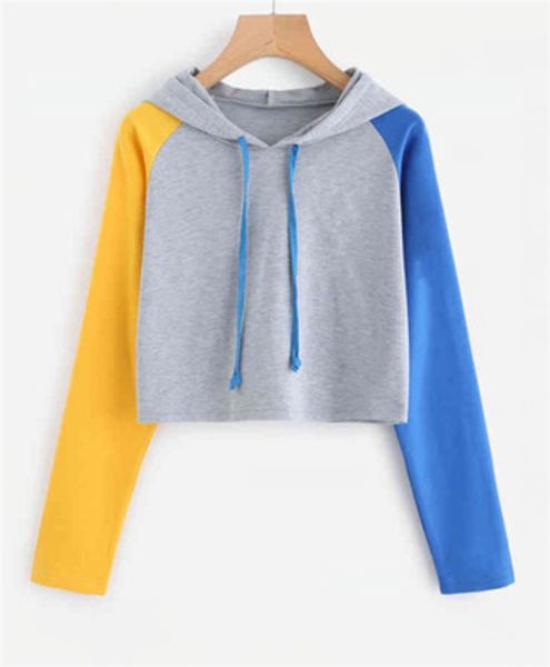 

2019 new arrival women short hoodie patchwork hoodied hoodies womens spring streetwear casual sweatshirts fashion loose hoodies, Black