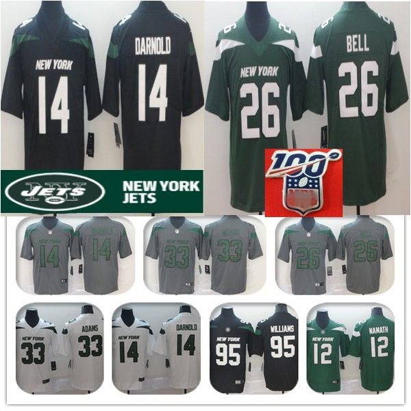 

new 14 sam darnold jet 26 le'veon bell york 33 jamal adams 57 c.j. mosley 12 joe namath 95 williams jerseys men youth women stitched, Black;red