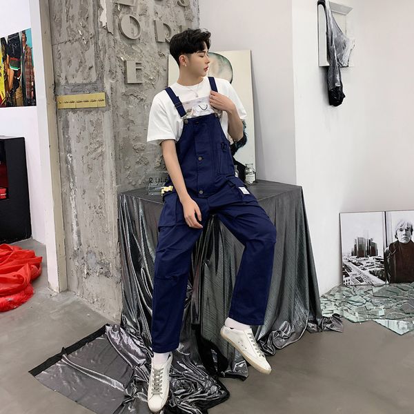 

2019 new loose jumpsuit pants designer multi-pockets man black blue