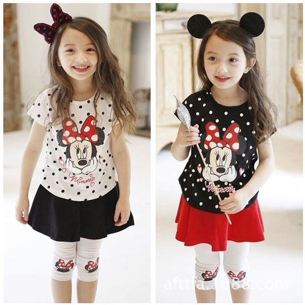 

childrenswear polka dot mn set girls casual two-piece set t-shirt + culottes, White