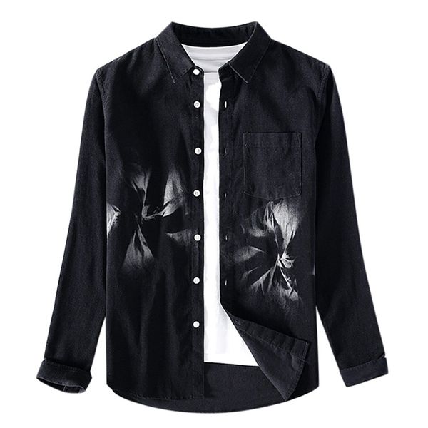 

new men's causal long shirt men turn down collar cotton printed loose shirt camisa social masculina autumn winter men, White;black