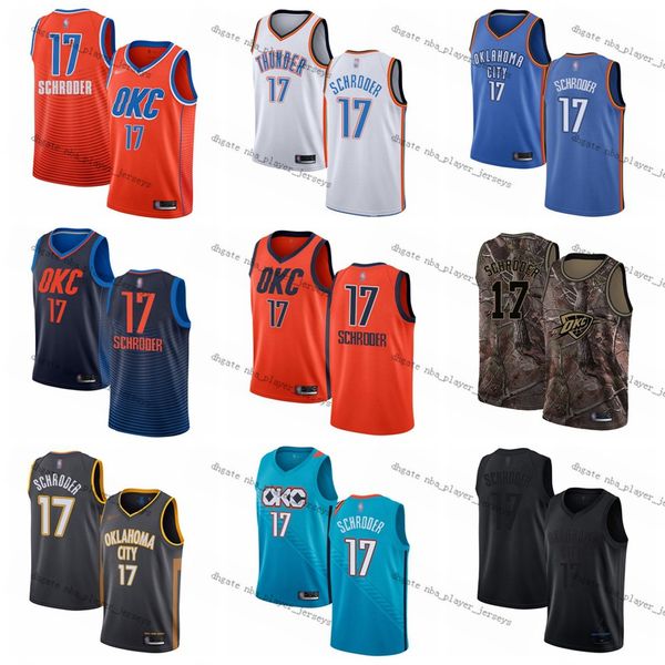 

men youth oklahoma city thunder 17 dennis schroder authentic turquoise bule orange white basketball jersey, Black;red