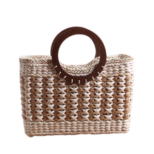 

bright paper ropes hollow woven bag cotton lining straw bag female reticulate handbag netted beach