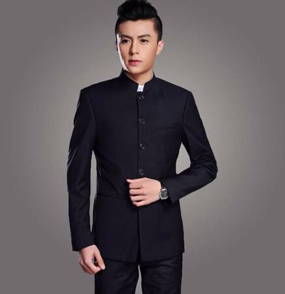 

stand collar chinese tunic men suit set latest coat pant designs suits groom costume made plus size (jacket+pant) new arrival, White;black