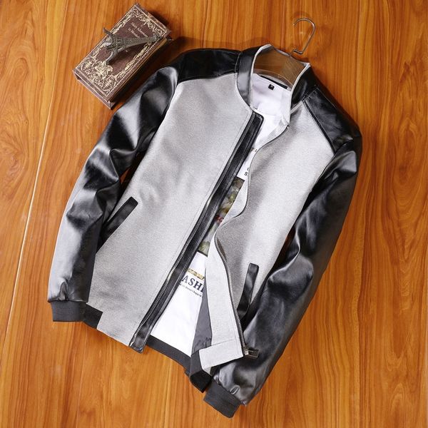 

teenager casual wallet leather coat teenager men's casual jacket wallet leather jacket coat men's top, Black