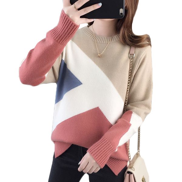 

цвет соответствия свитер женщин пуловер 2019autumn зимняя одежда новая o-образным вырезом с длинными рукавами трикотажные свитера дна рубашк, White;black