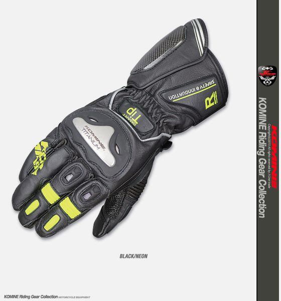 

komine gk 169 titanium protective black neon gloves motocross atv bike full finger racing gloves
