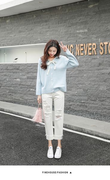 

the white in the spring of the new show thin straight hole in restoring ancient ways is han edition, "torre pants, Blue