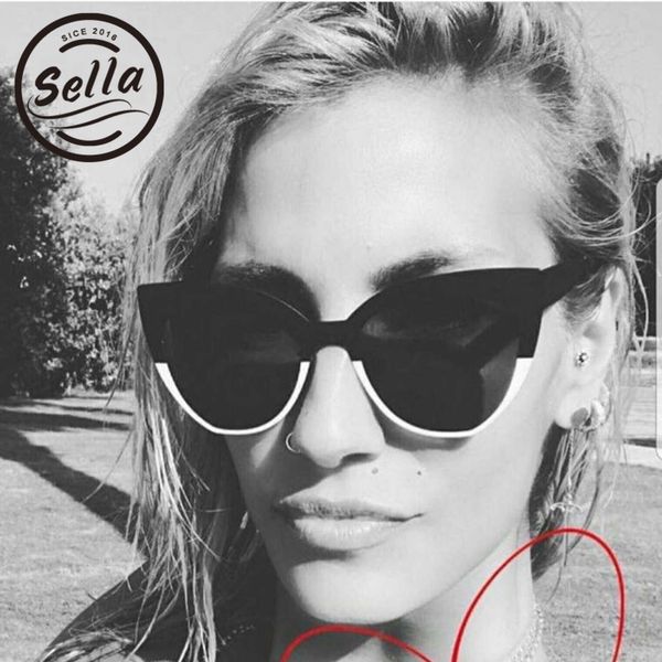 

sella trending fashion hit color oversized cateye sunglasse fashion women brand designer black white alloy frame sun glasses, White;black