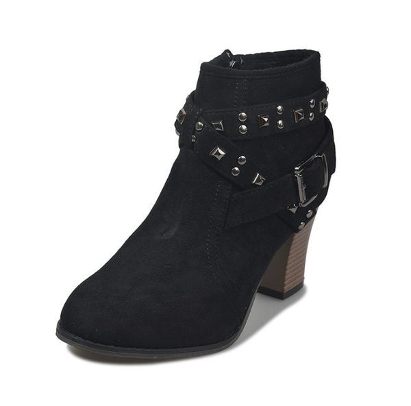 

women fashion casual ladies shoes martins heel suede leather buckle casual high heeled zipper snow shoes for femme 34-43, Black