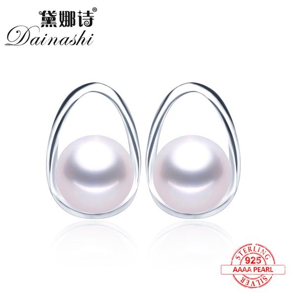 

wholesale price natural freshwater pearl stud earrings fashion classic earring for women 925 sterling silver simple fine jewelry, Golden;silver