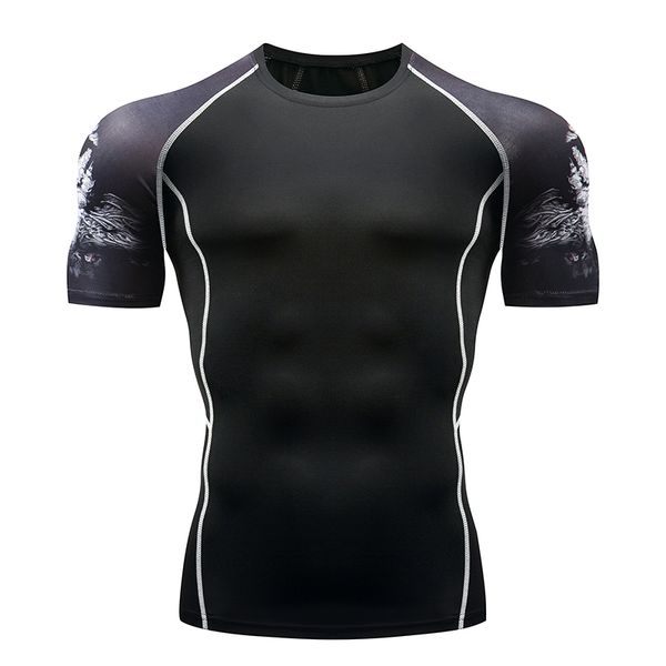 

quick dry men printed jerseys compression shirt bodybuilding fitness man gym spinning base layer sportswear kg-523, Black;red