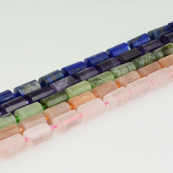 

natural amethyst / prehnite / labradorite faceted round tube beads 10x14mm - 22 beads strand