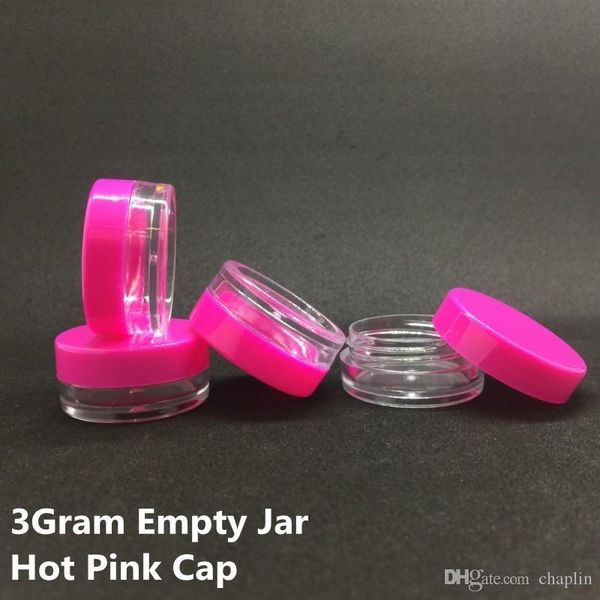 

3gram mini clear plastic empty jars pot pink lid 3ml travel size for cosmetic cream eye shadow nails powder jewelry