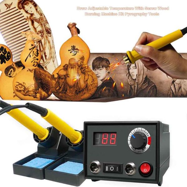 

pyrography tools multifunction handicraft draw wood burning machine kit adjustable temperature pen gourd crafts leather engraver