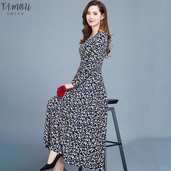 

women dresses autumn casual slim ladies dress a-line printed round neck long sleeve plus size vestidos, Black;gray