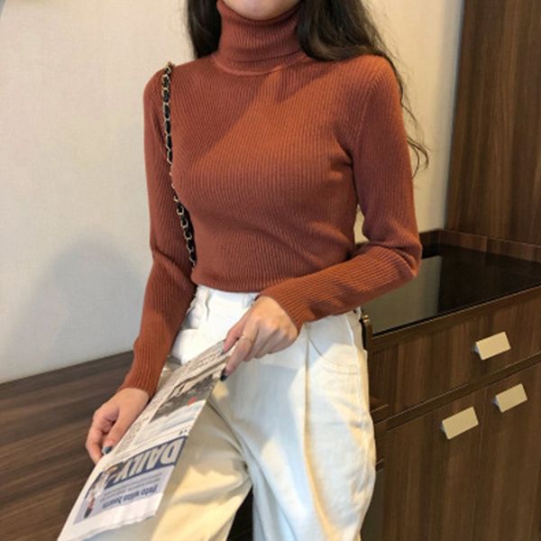 

2019 women fashion sweater auturn winter wool slim fit minimalist knitted base casual turtleneck knitted sweaters, White;black