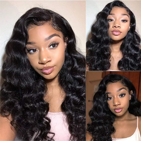 

peruvian loose deep wave wig 180% density 4x1 lace part human hair wigs preplucked with baby hair remy natural front lace wig, Black;brown