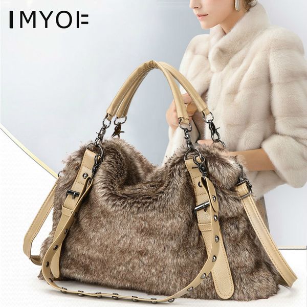 

winter luxury women handbag faux fur ladies shoulder crossbody bag large capacity females plush casual tote bags bolsa feminina