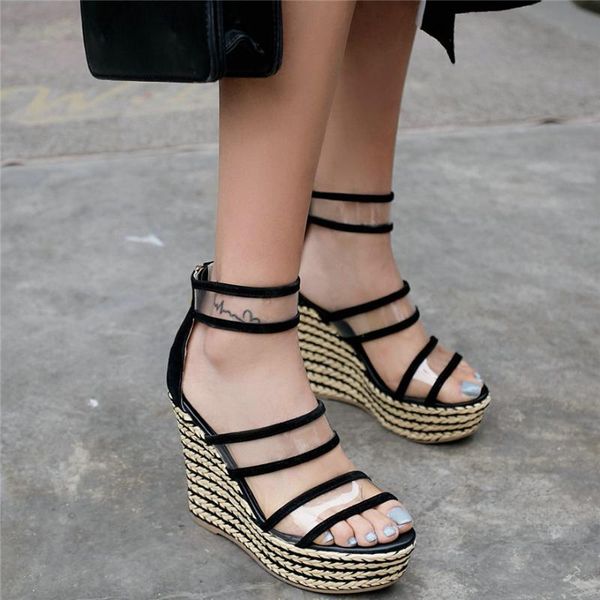 

summer creepers women genuine leather platform wedges high heel gladiator sandals female open toe party pumps shoes black pink