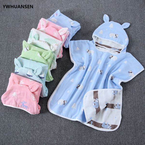 

ywhuansen 60*60cm 6 layers gauze hooded beach towel cotton baby cape towels soft poncho kids bathing stuff for babies washcloth