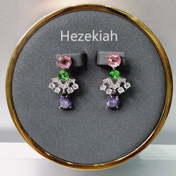 

hezekiah s925 luxurious high-end ladies eardrop purple pink earrings celebrity temperament dance party banquet earrings, Golden