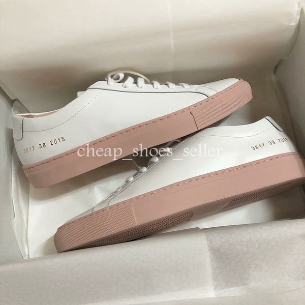 

new arrival common projects by women black white pink low shoes men women genuine leather casual shoes flats chaussure femme homme, White;red