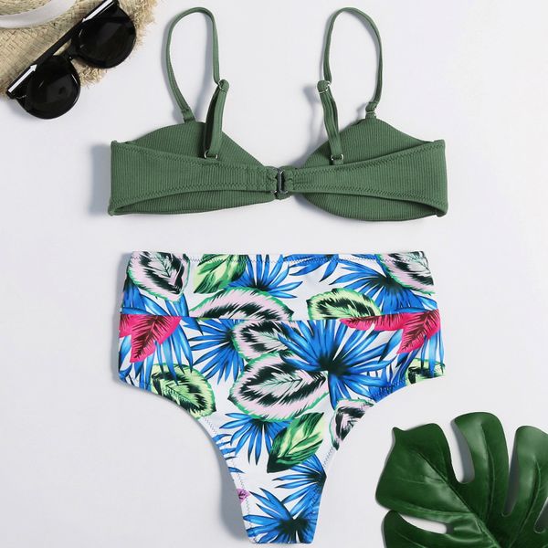 

ineffable foreign trade new womens digital printed high-waist bikini lace-up two-piece swimsuit, White;black