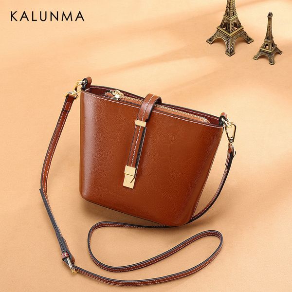 

women's bag new bucket bag fashion cowhide ladies shoulder korean women's messenger oil wax leather clutch