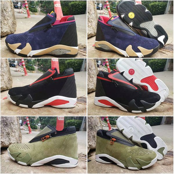 

2019 mens 14 zipper basketball shoes designer sneakers suede mesh olive last sblack red jumpman 14s xiv des chaussures hommes trainers, White;red