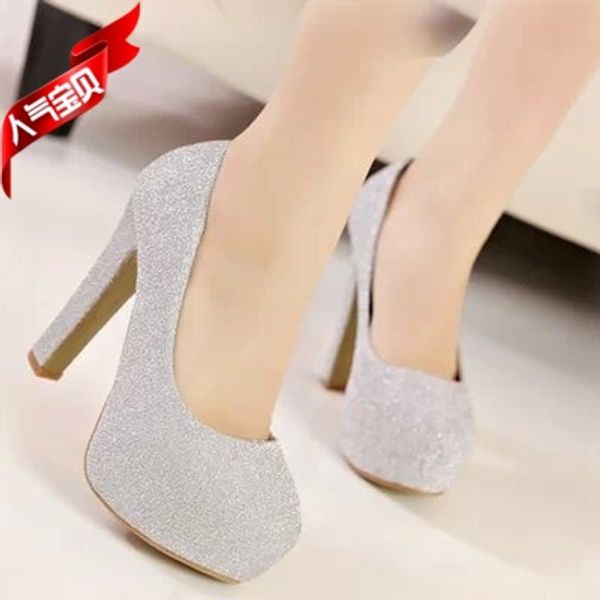 

european and american fashion platform high heels versatile comfortable women's shallow mouth wedding shoes high heels, Black;white