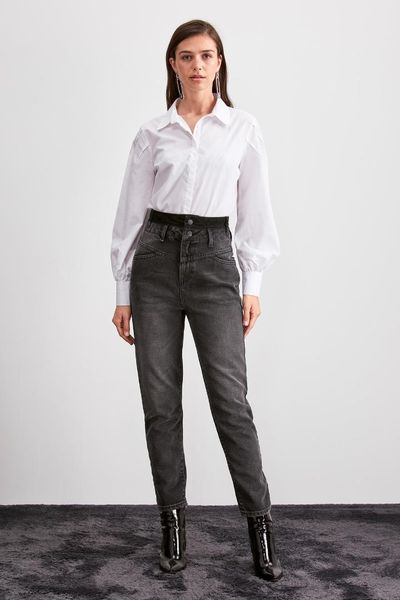 

trendyol stitch detail super high waist mom jeans twoaw20je0270, Blue