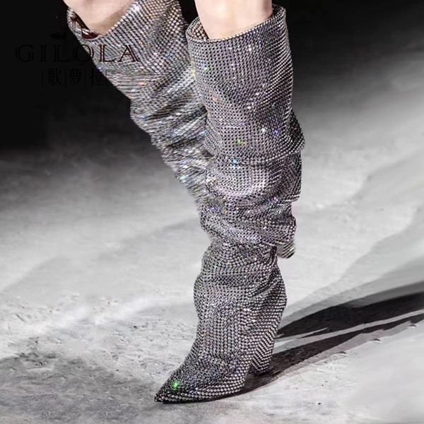 

new rhinestone fashion knee high women boots platform long boots super high heels shoes autumn winter #y0332781q, Black