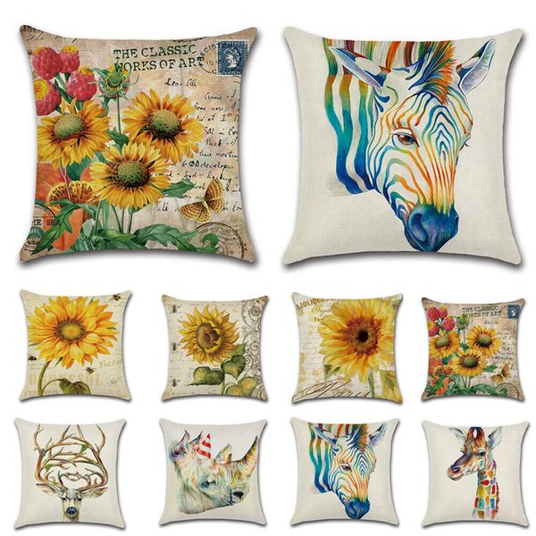 

animal pillowcase cotton linen square home decorative throw pillow case sofa waist cushion cover pillow cover vintage sofa decor