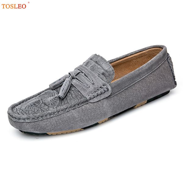 

suede moccasins men loafers embossed men shoes casual driving shoes, Black