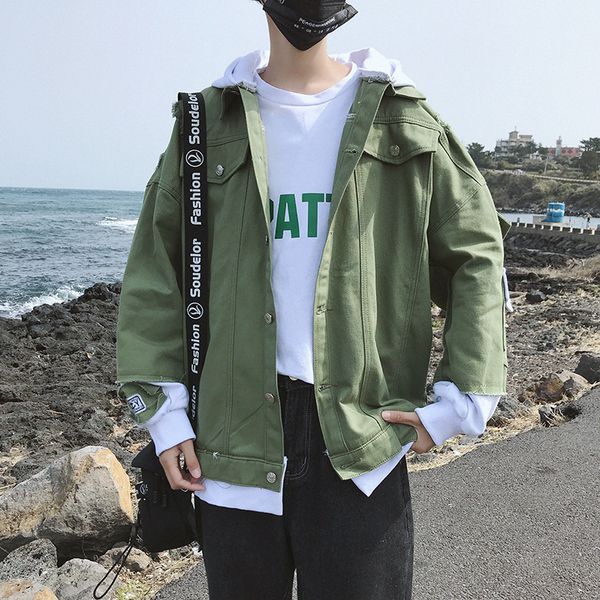 

japanese-style retro jacket men korean-style trend workwear hooded handsome cowboy male student's loose-fit coat, Black;brown