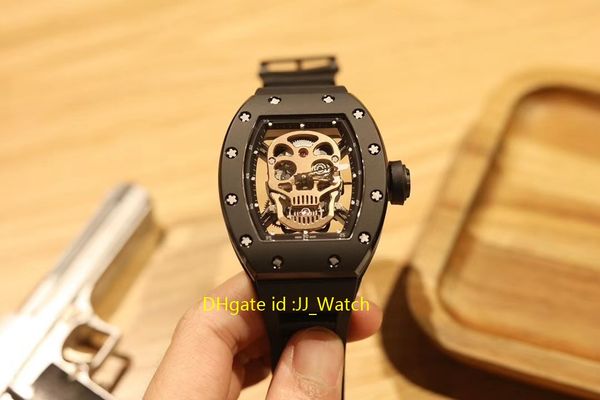 

sport mens watch skull automatic mechanical wristwatch stainless steel case rubber strap high qualiity mens luxury watches swiss watch, Slivery;brown