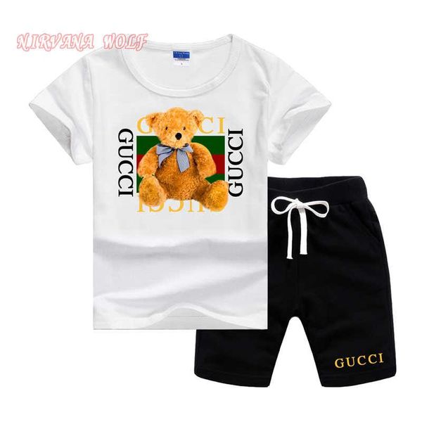 

gvch little kids sets 1-7t kids t-shirt and short pants 2pcs/sets baby boys girls 95% cotton pattern design printing style summer sets lw05, White