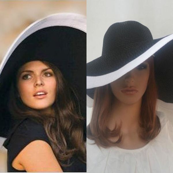 

new women wide brim hat floppy derby hat large summer beach sun straw hat cap ly191228, Blue;gray