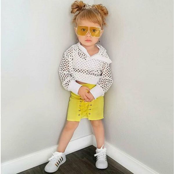 

1-6y малыш малыш девушки одежда набор летняя сетка с капюшоном топы бандаж юбки наряды дети девушки костюмы, White