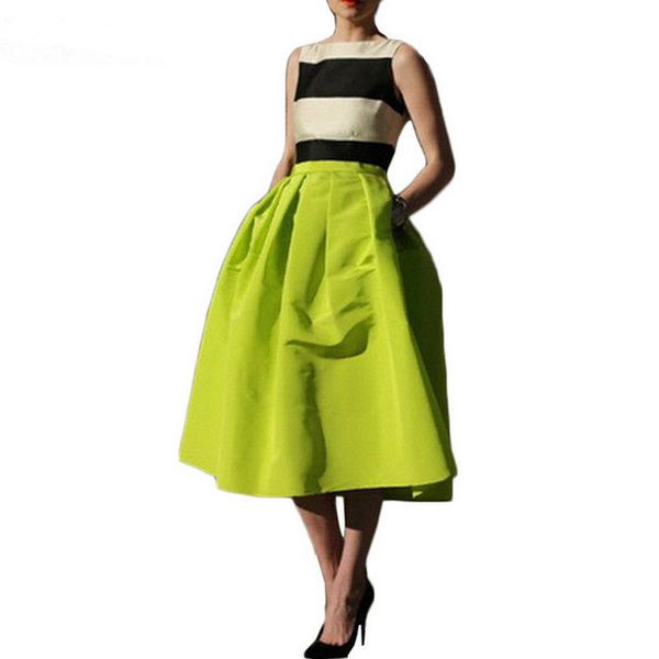 

retro pleated maxi long skirt high waisted saia midi puff plus size atacado roupas femininas summer skirts female women vestidos, Black