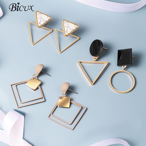 

bicux new fashion round dangle drop korean earrings for women geometric round heart gold earring wedding jewelry, Silver